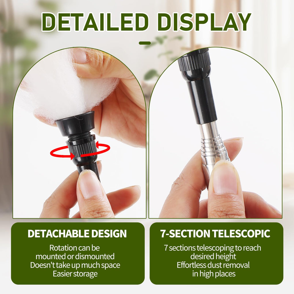 MehelloFeather Extendable Lambswool Duster 25-64" Retractable Telescopic Handle Removable Head Multi-Surface Cleaning Tool for Ceiling Fans, Windows, High Walls, and Hard-to-Reach Areas (2pcs)