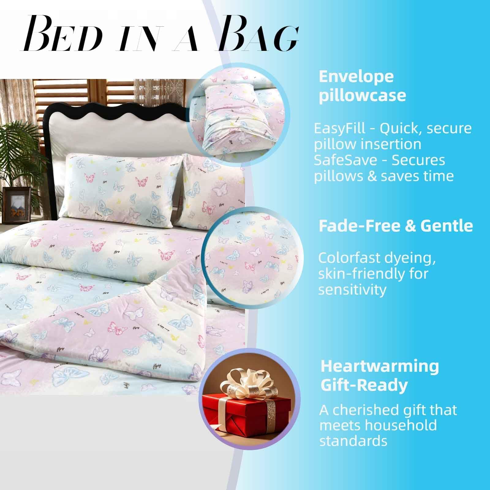 SDY 3PCS Queen Silky Butterfly Comforter Set,Soft Microfiber Butterfly Comforter Set for Boys Girls and Kids with 1Comforter+ 2Pillowcases