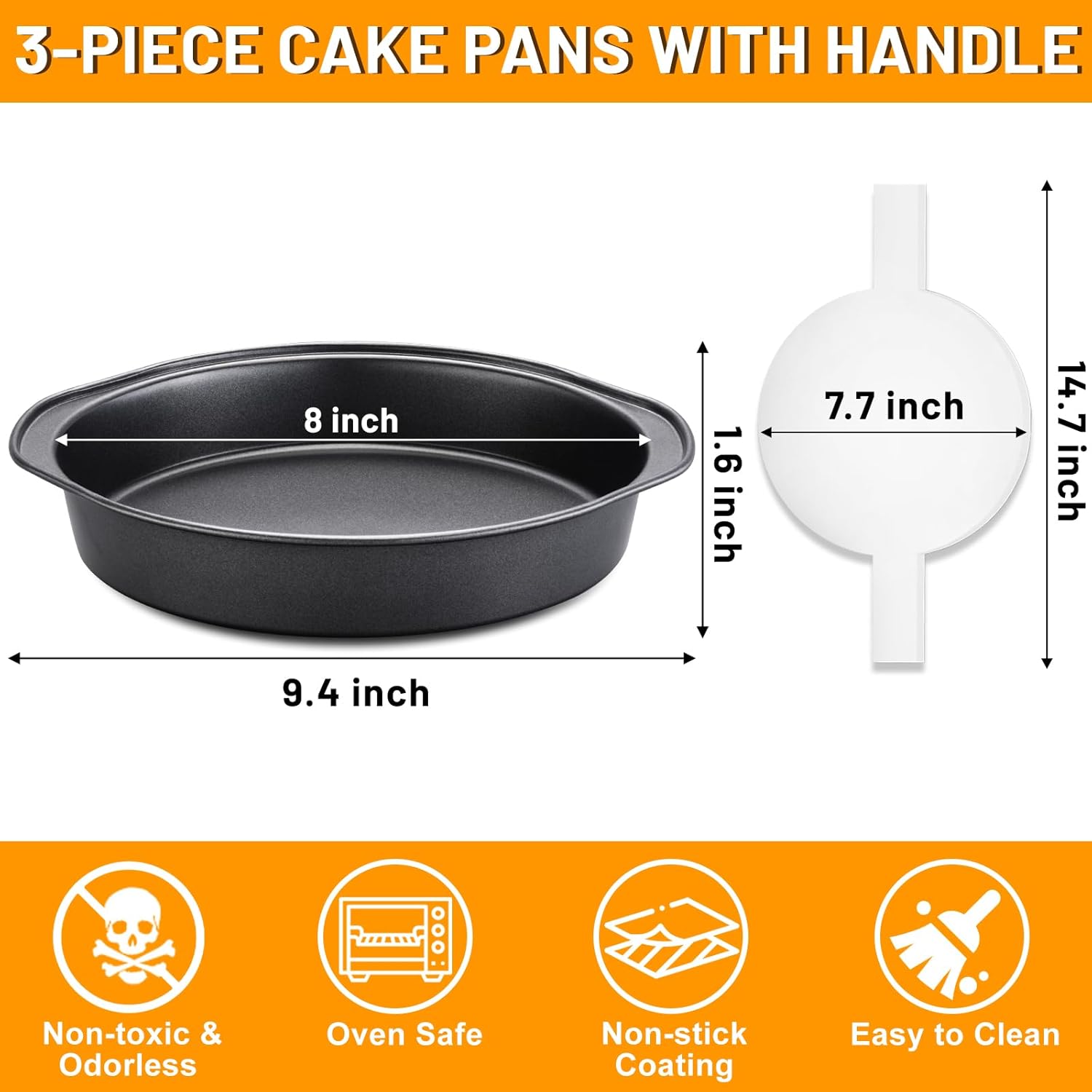8 Inch Cake Pan Set by [Brand Name] - 3 Carbon Steel Round Pans with 100 Parchment Papers | Non-Stick & Healthy