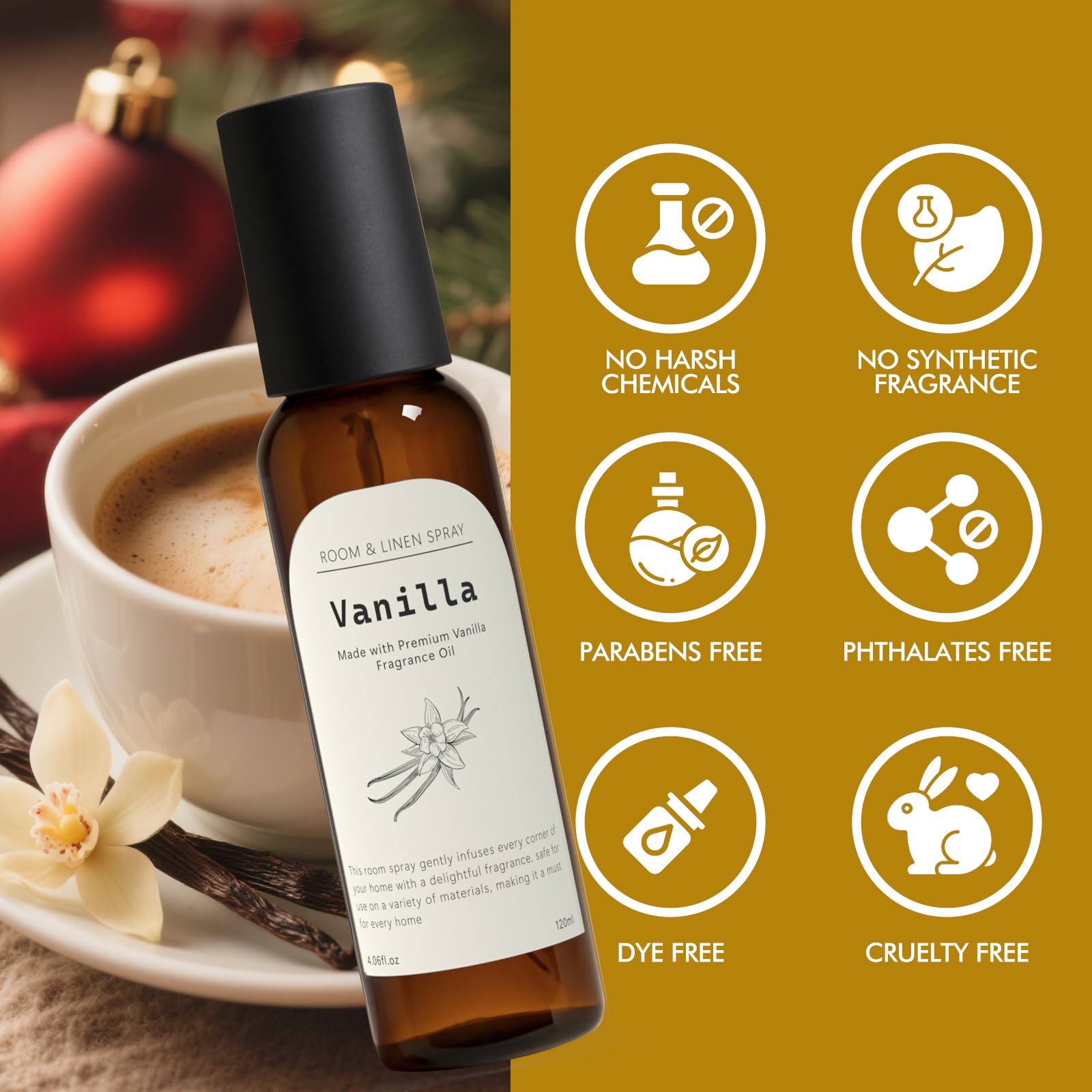Vanilla Fragrance Room Spray, Long-Lasting Room Freshener for Home, Bathroom and Kitchen, Air Freshener Spray, Odor Eliminator, 2 x 4.06 fl oz