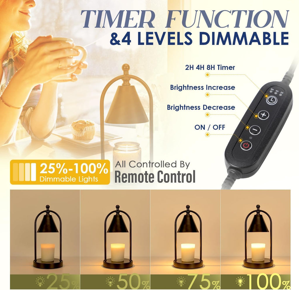 Soilsiu Candle Warmer Lamp - Dimmable Electric Candle Light for Home Decor | Timer & 2 Bulbs Included