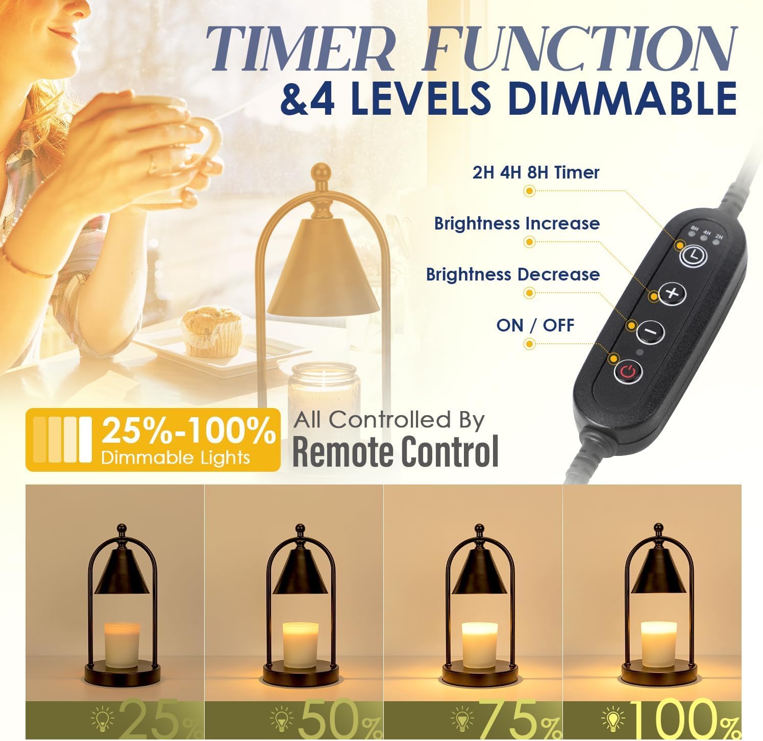 Soilsiu Candle Warmer Lamp - Dimmable Electric Candle Light for Home Decor | Timer & 2 Bulbs Included