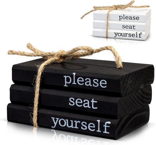 Farmhouse Bathroom Decor - Rustic Mini Wooden Books for Charming Restroom Accent - Black