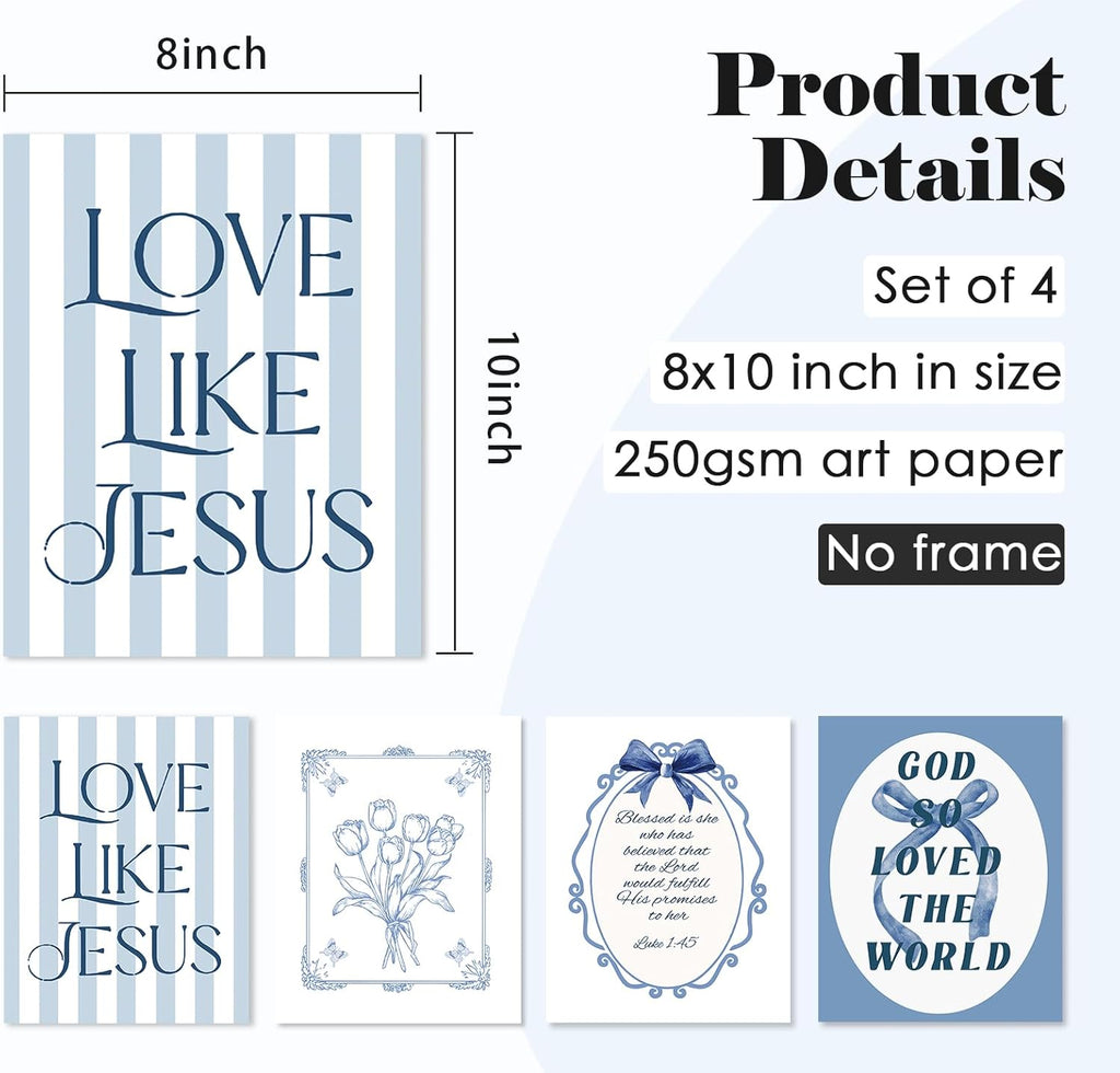 ULEGIE Coquette Bow Bible Poster Wall Art - Inspirational Jesus Decor for Teen Girls | 8x10 Inches Unframed Set of 4