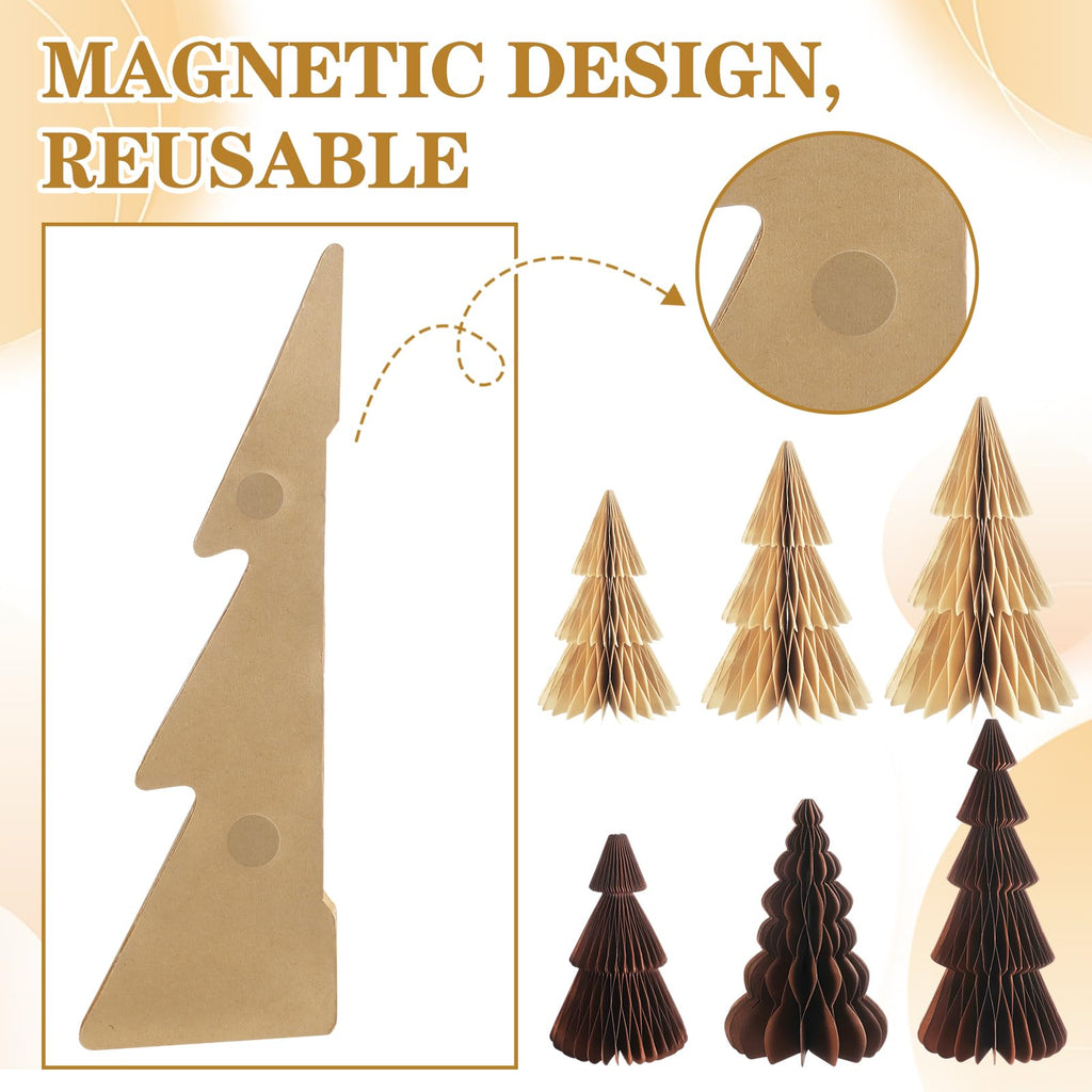 ReliThick 6 Pcs Paper Christmas Tree Decor 3D Honeycomb Trees Table Centerpiece for Modern Christmas Mantel Decorations Home Xmas Holiday Party Decorations (White, Brown)