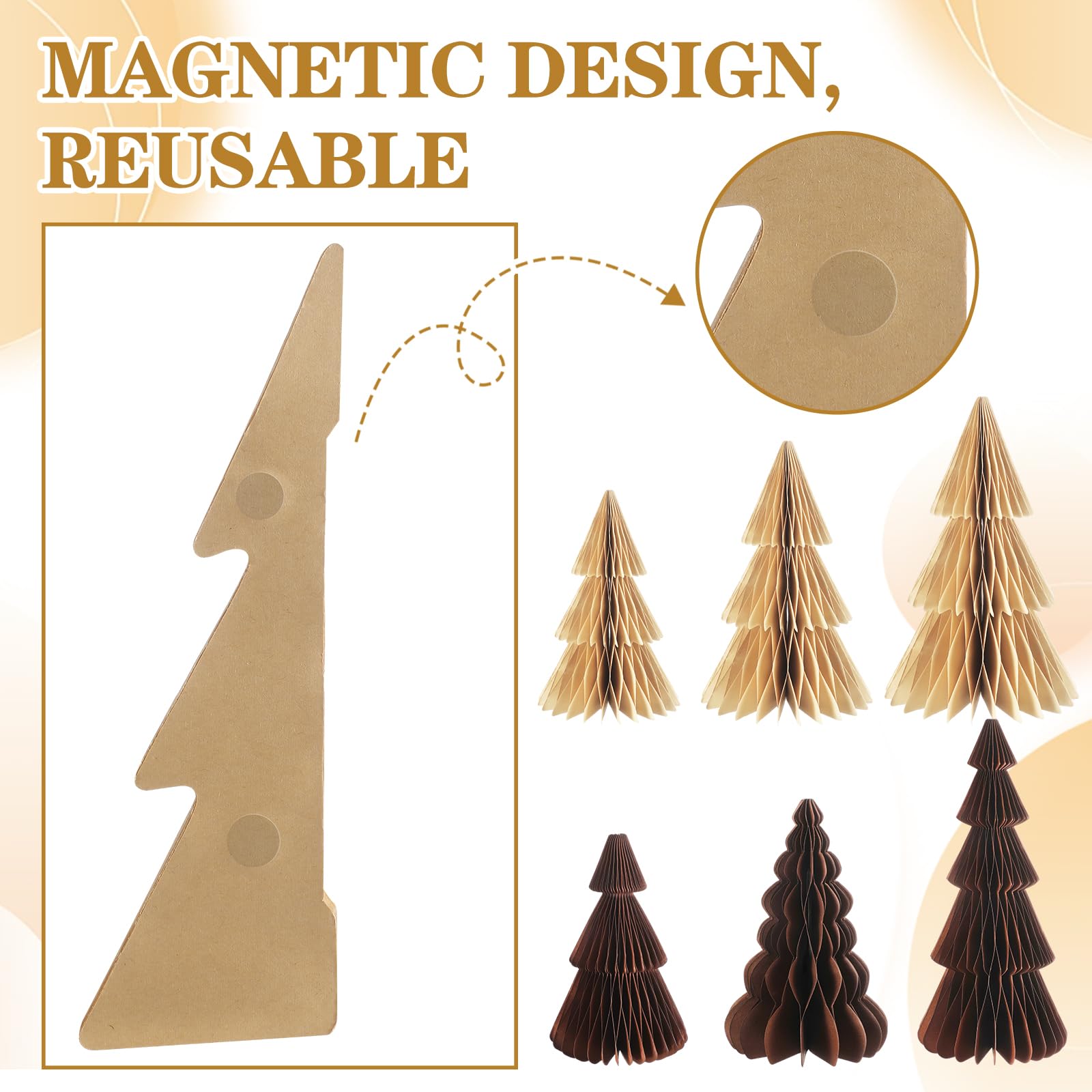ReliThick 6 Pcs Paper Christmas Tree Decor 3D Honeycomb Trees Table Centerpiece for Modern Christmas Mantel Decorations Home Xmas Holiday Party Decorations (White, Brown)