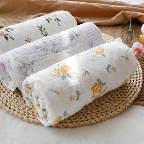 BOPRIO Muslin Baby Blanket - Super Soft Pink Floral Nursery Throw with Breathable Cotton | 30 x 40 Inch