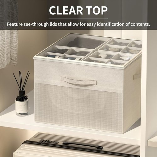 Aokeyee Shoe Organizer - Foldable Storage Box with Adjustable Dividers | Fits 16-32 Pairs, Clear Cover