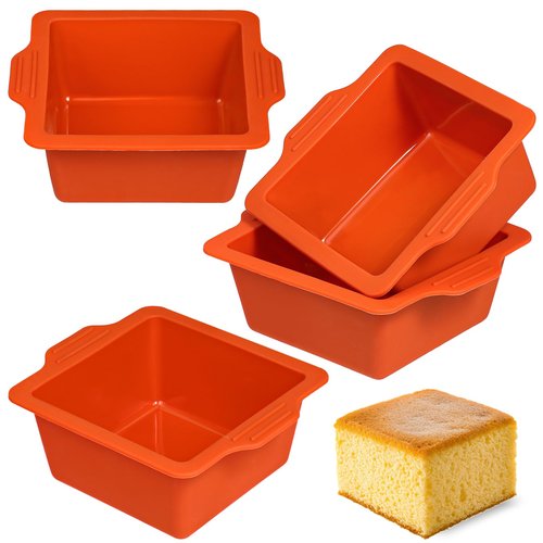 Webake 4 Inch Silicone Square Cake Pans, Nonstick Mini Square Silicone Molds for Baking, Ice Cube, Jelly, Soap, BPA Free Set of 4