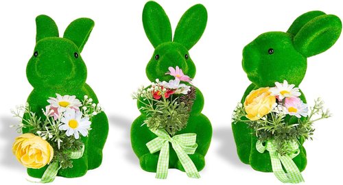 BrilliantJo Moss Bunny Figurines - Cute Spring Decor Gift Set of 3 (10") for Home & Garden