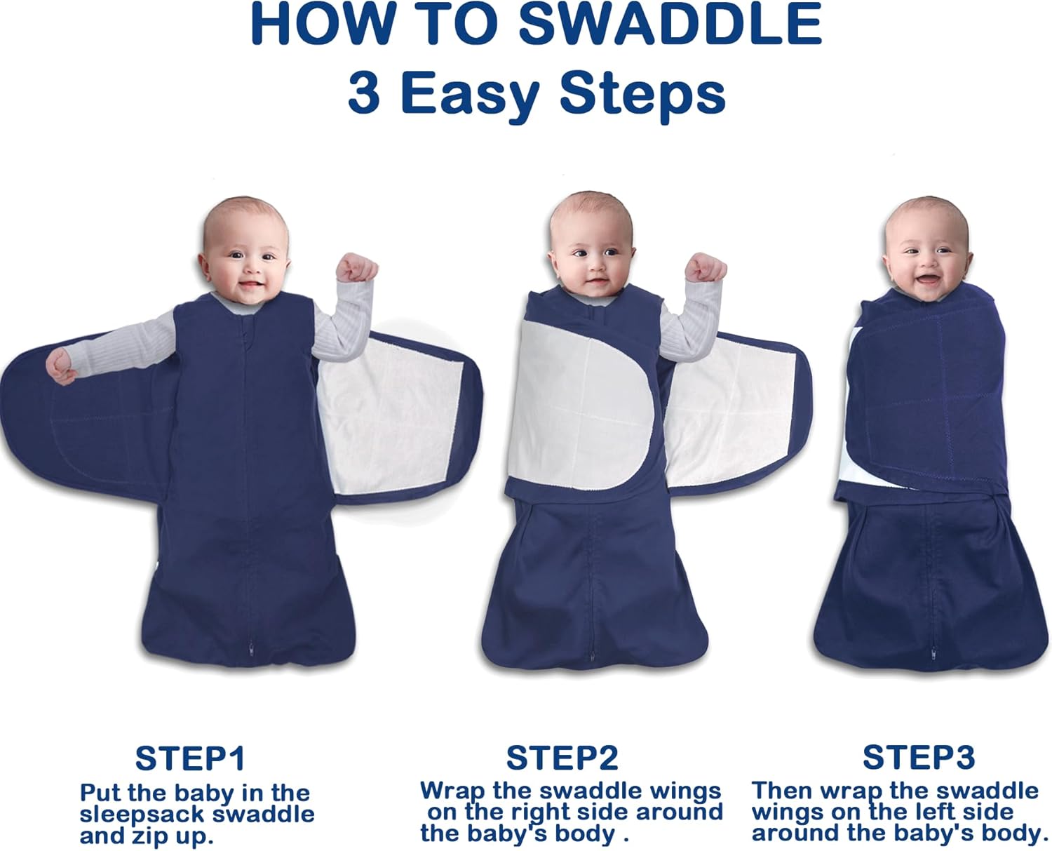 Skiennix Baby Sleep Sack Swaddle - 3-Way Adjustable Organic Cotton Blanket | 2 Pack for 3-6 Months, 12-18 lbs, 1.0 TOG (Cyan & Navy Blue)