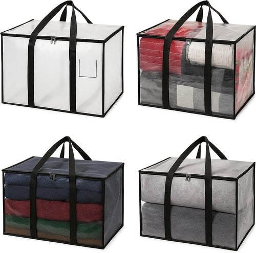 Heavy Duty Clear Tote Bag - Extra Large Durable Storage Bin with Zippered Closure & Reinforced Handles for Home, Travel & Garage Use