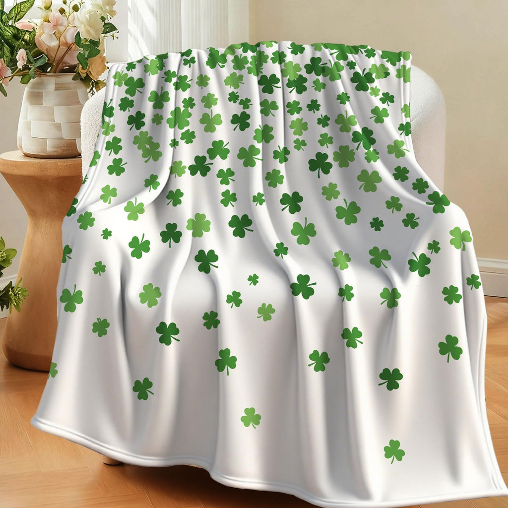 St Patricks Day Throw Blanket Irish Shamrock Green Lucky Clover Soft Cozy Flannel Blankets for Bed Couch Chair Sofa Home Decorations 50 x 60 Inch