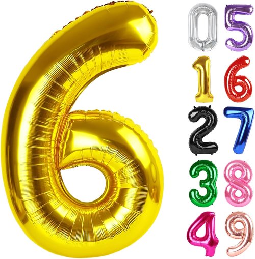 Gold Number 6 Balloon - 40 Inch Giant Foil Balloon for 6th Birthday Party Decorations