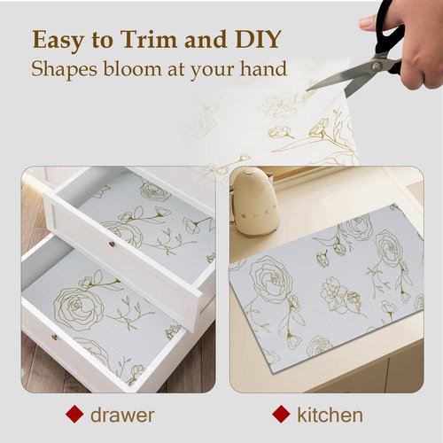 Moriah Shelf Liner Non Adhesive, Kitchen Drawer Liner Non Slip Waterproof Thickened Cabinet Protector for Bathroom Dresser Shelves Pantry(Rose,17.5'' x 30')