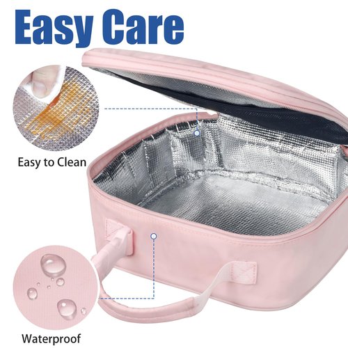 Aosbos Insulated Lunch Bag for Women - Cute Small Quilted Lunch Box Cooler for Work, Office, Picnic - Soft, Portable Adult Lunch Bags, Pink