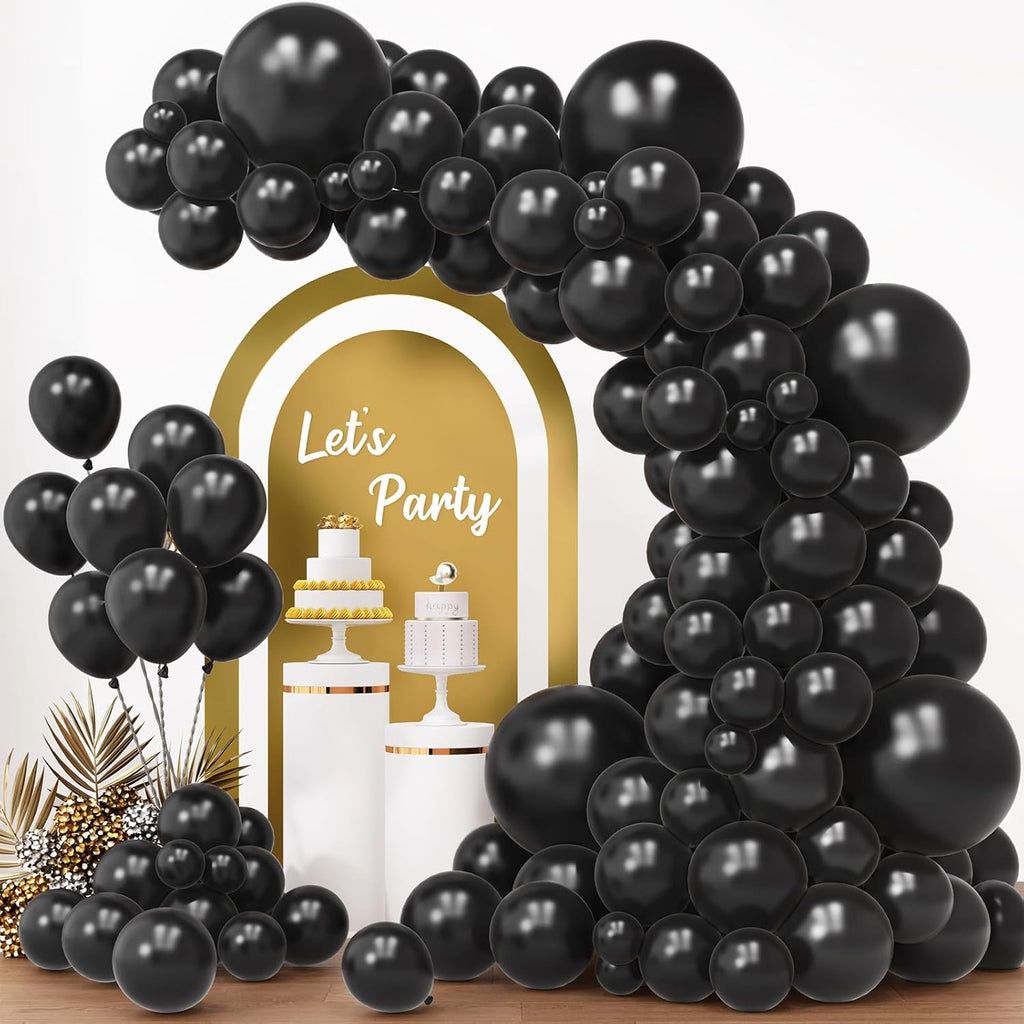 RUBFAC Black Balloons - 154pcs in Various Sizes (5-18 Inches) for Halloween & Birthday Decor
