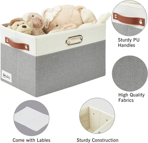 Bagnizer Large Collapsible Storage Bins - Durable Foldable Organizer Baskets | 3 Pack, Gray & White (14.9"x9.8"x9.8")