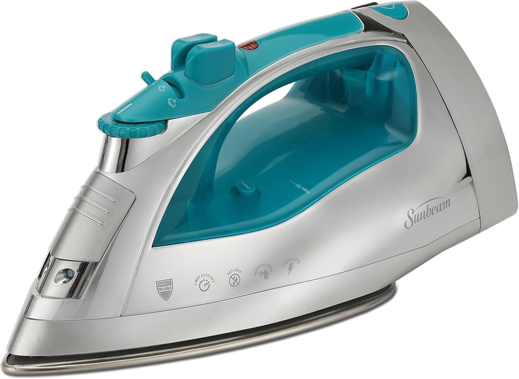 Sunbeam Turbo Steam Iron - 1400W Quick Heat with Stainless Steel Soleplate | 240ml Water Tank, White & Teal
