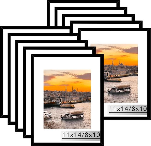 JCJMY 11x14 Picture Frames Set - 10 Black Gallery Frames for 8x10 Photos with Mats | Wall Decor
