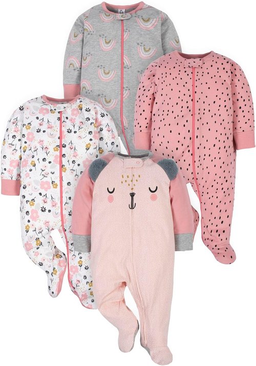 Gerber Baby Girls' 4-Pack Sleep 'N Play Footies - Soft Cotton Comfort for All-Day Wear