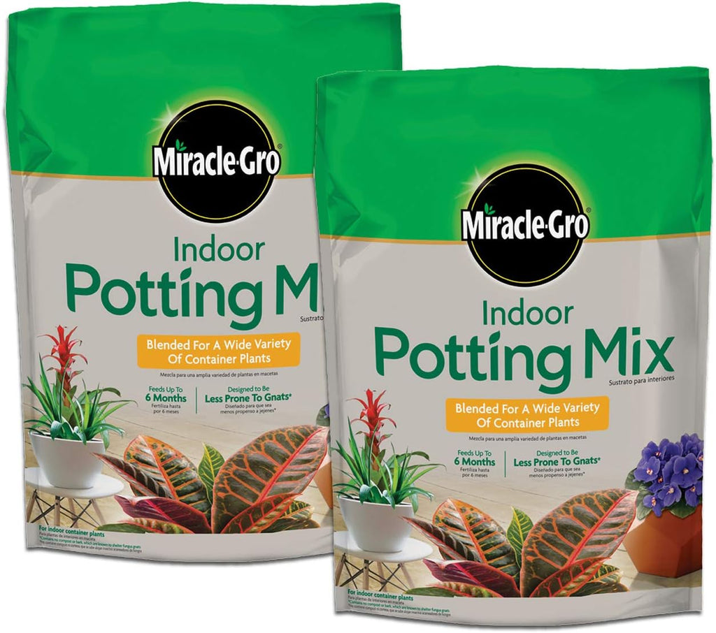 Miracle-Gro Indoor Potting Mix - Perfect Blend for Houseplants | Feeds for 6 Months, 6 qt., 2-Pack