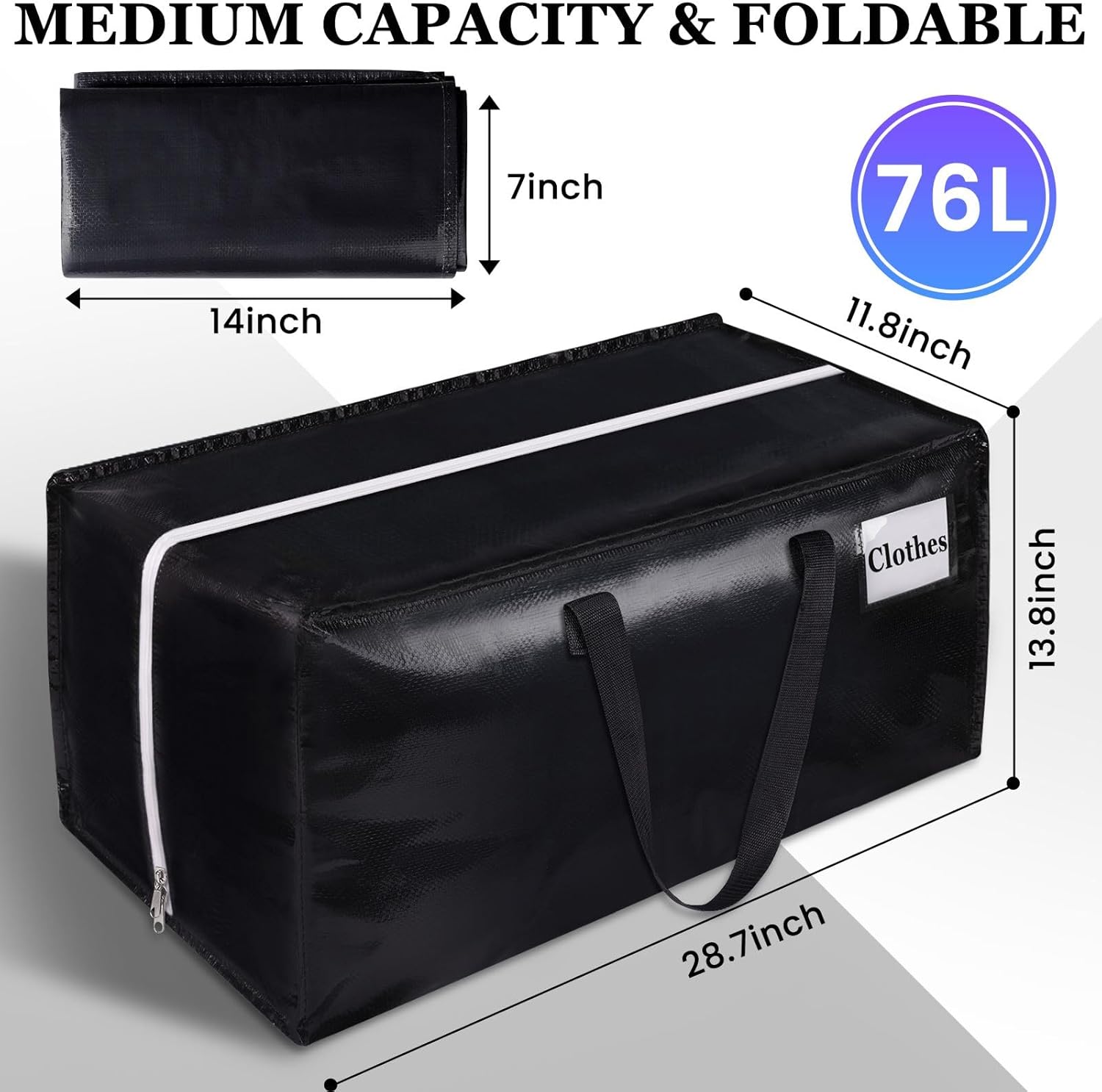 StorageRight Extra Large Moving Bags - Oversized Collapsible Storage Totes with Strong Handles & Zippers | 76L, 6-Pack for Packing & Space Saving