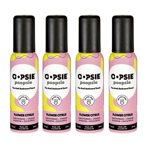 OOPSIE POOPSIE - Flower Citrus - Before & After You Go Toilet Spray 2oz - Portable Odor Eliminator - 4 Pack