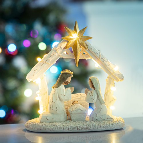HADM Nativity Set for Christmas Indoor Nativity Scene with LED Lights - Tabletop Decoration Memory (Figurines)