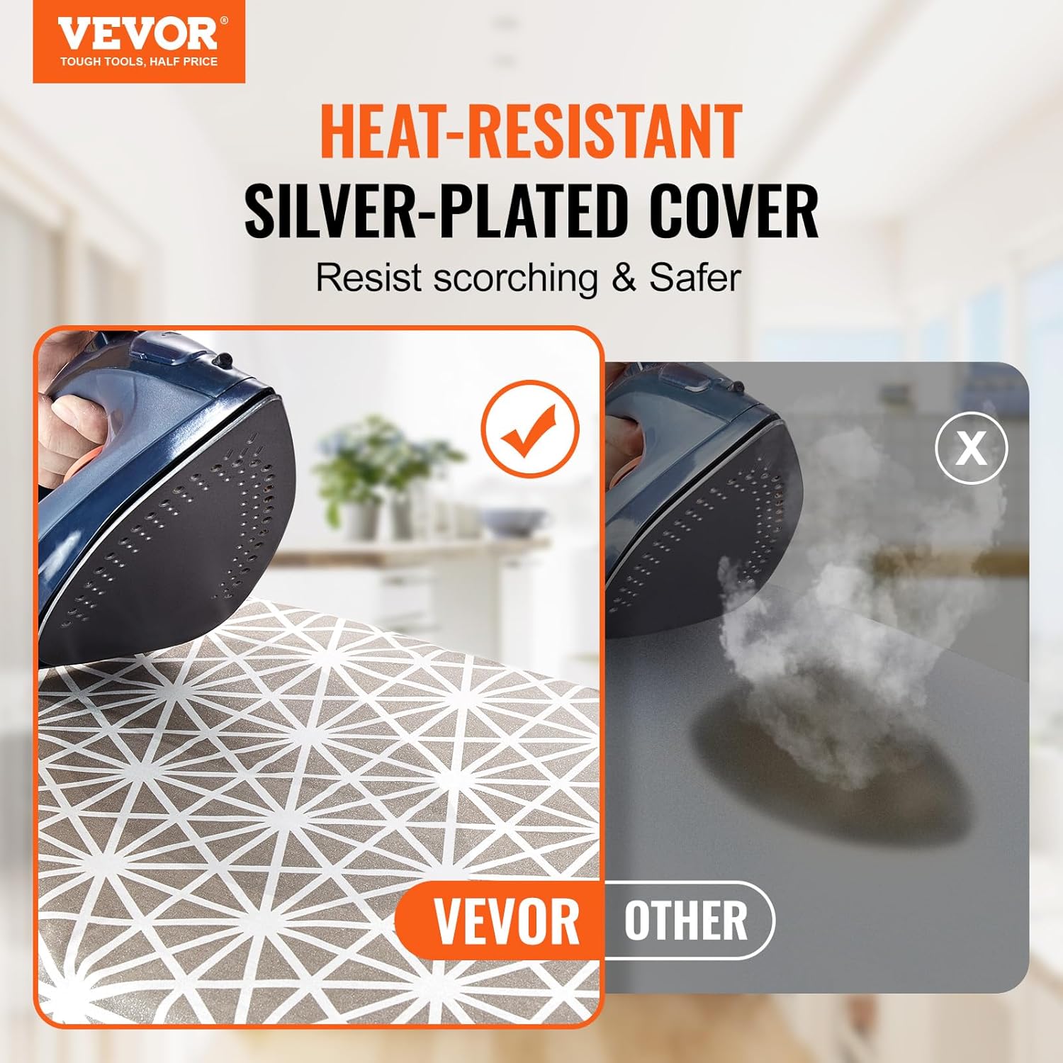 VEVOR Ironing Board - Large 43 x 13 Inch Surface | 7 Adjustable Heights & Heat Resistant Cover