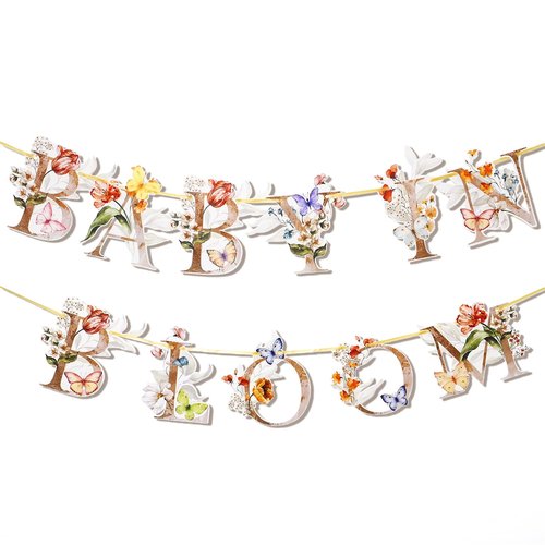 Flower Butterfly Baby in Bloom Banner, Wildflower Butterflies Baby Shower Sign, Boho Floral Welcome Baby Garland Decor, Flowers Theme Paper Bunting for Mommy to Be Party
