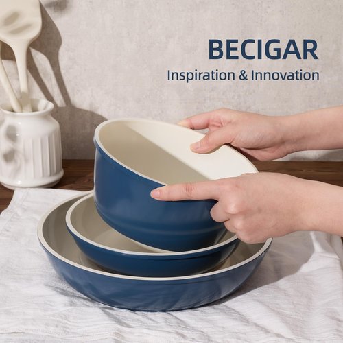 BECIGAR 8PCS Ceramic Cookware,Nonstick Pan, Removable Handle Ceramic Pots and Pans Set, Stackable Set, Nonstick Pan Pots and Pans Set Non Stick pot(Blue)