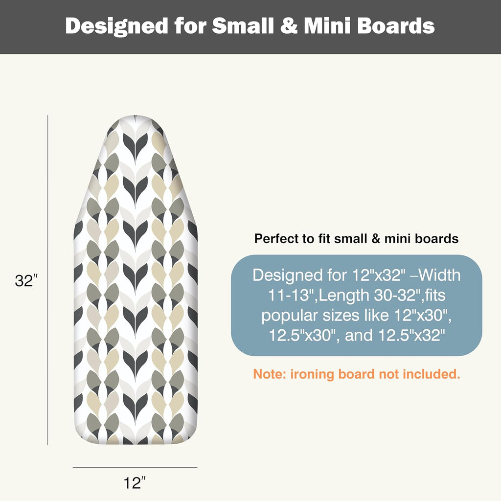 UniSimp Small Ironing Board Cover - Heat Resistant Cotton Canvas with Padding | 12"x32" Foliage Design