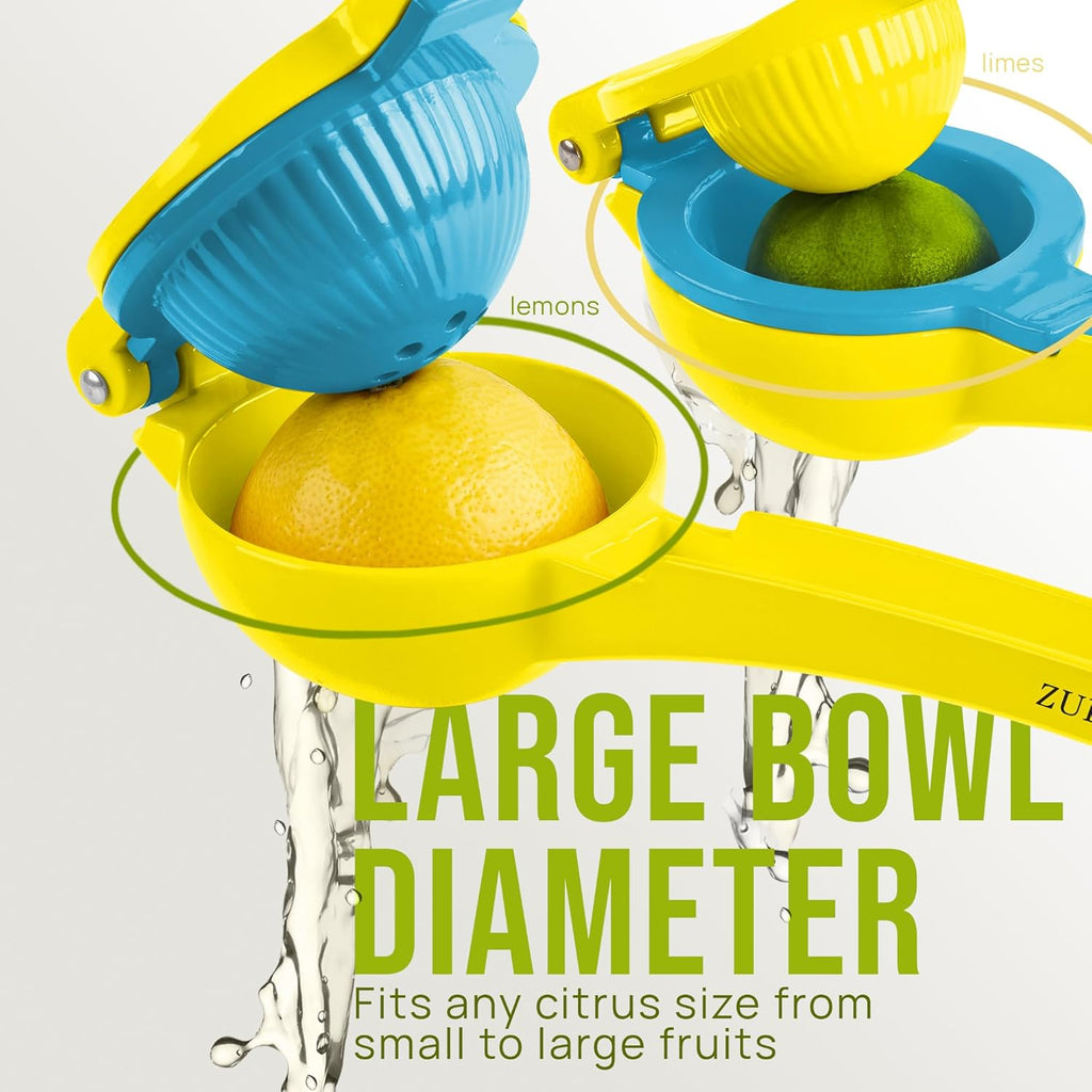 Zulay 2-In-1 Lemon Squeezer - Sturdy Manual Juicer for Maximum Juice Extraction | Easy to Clean - Yellow/Blue