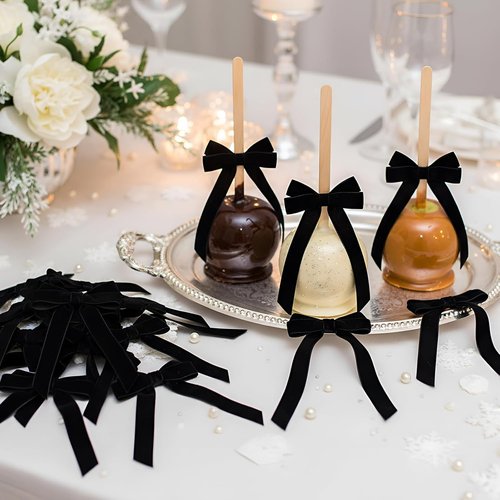 Hoteam Velvet Bow Ornaments - 24 Pcs Christmas Tree Decorations | 3 x 8 Inch Black Twist Ties
