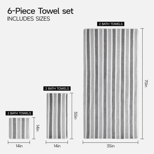 REDKISS Ultra Soft Bath Towel Set 6-Piece 35"x70" | 100% Microfiber, Highly Absorbent, Quick Dry | Gray Towels for Bathroom, Spa, Gym | 2 Bath, 2 Hand, 2 Washcloths