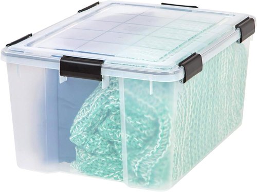 IRIS USA 62.8 Quart Plastic Storage Bins - Durable Lids & Secure Latching Buckles | 4 Pack