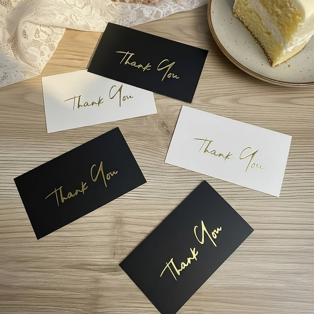 MIZENA Thank You Cards 100 Pack – 3.5x2” Black Cards with Gold Hot Foil – Ultra Thick 350 GSM Premium Thank You Inserts for Small Business Packaging & Wedding Gifts – Blank White Back
