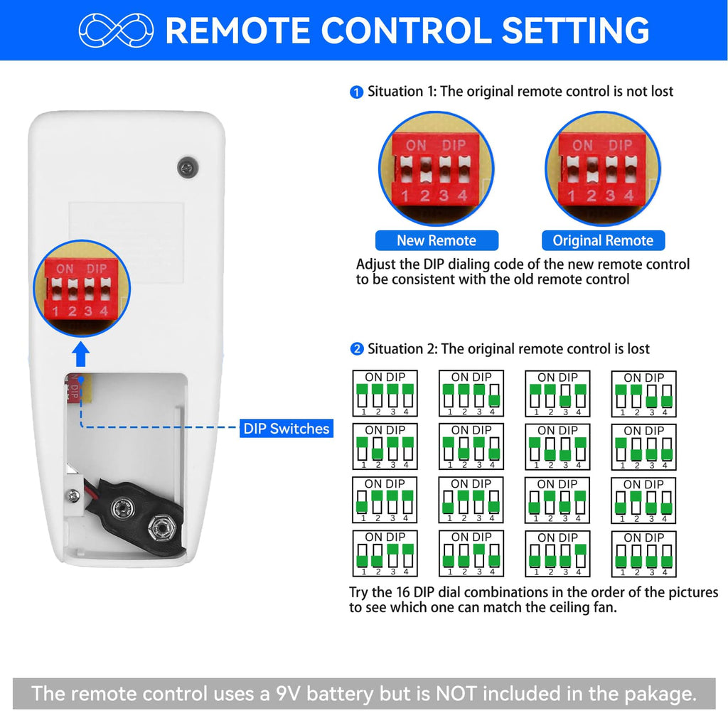 Ceiling Fan Remote Control Replacement for Harbor Breeze Allen+Roth 2AAZPFAN53T CHQ7030T UC7030T FAN-53T Fan-HD L3HFAN35T, 3-Speed and Light Dimmer,4-Dip Switch with Wall Holder (Only Remote)