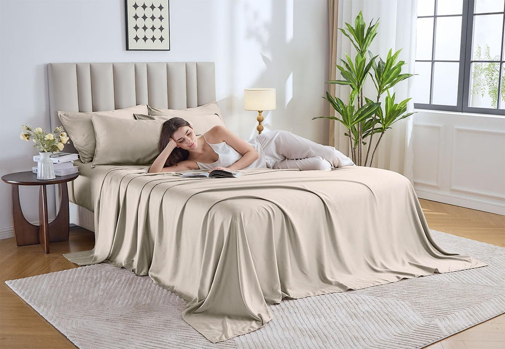 Pure Bamboo California King Sheets - 100% Organic Viscose, Soft & Cooling Bed Sheet Set (Creme)