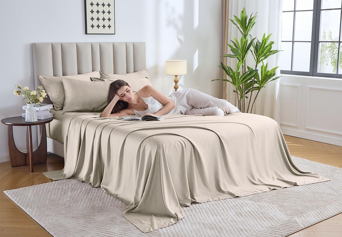 Pure Bamboo California King Sheets - 100% Organic Viscose, Soft & Cooling Bed Sheet Set (Creme)
