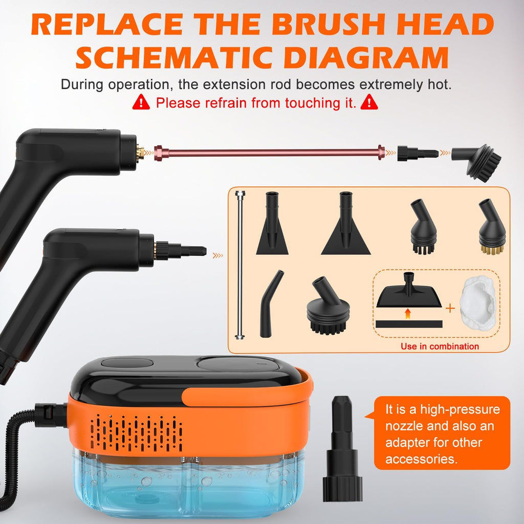 Skiennix Steam Cleaner - Portable Handheld Steamer with 15s Heat-Up, Large Tank & 16 Accessories for Home & Car Cleaning