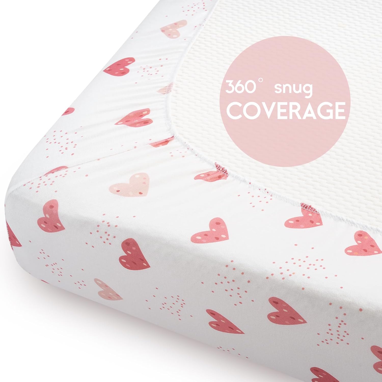 Yoofoss Fitted Pack and Play Sheets - Soft, Breathable Mini Crib Sheets 2-Pack in Pink & Love