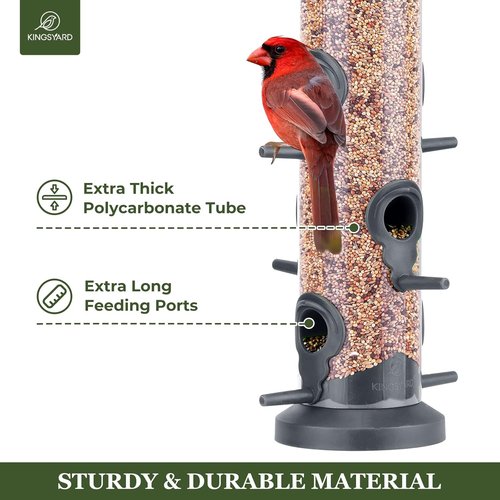 Kingsyard Tube Feeders - 2 Pack with 6 Feeding Ports | Premium Weatherproof Design for Attracting Wild Birds (Black)