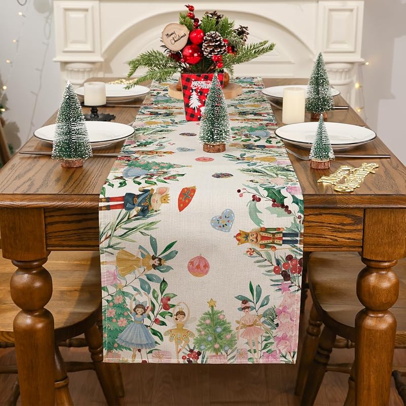 Siilues 13'' x 36'' Christmas Table Runner – 220 GSM Polyester Burlap, Holiday Party Decor