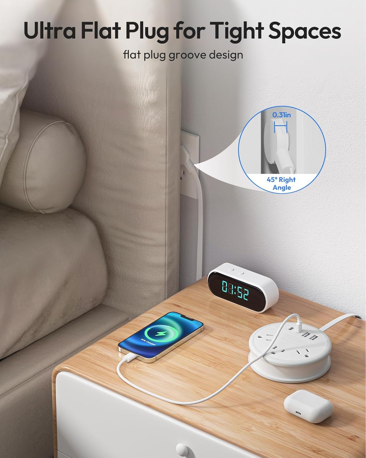 NTONPOWER Travel Power Strip - 3 Outlets & 4 USB Ports (2 USB-C) | 4FT Extension Cord for Cruise & Beach Trips
