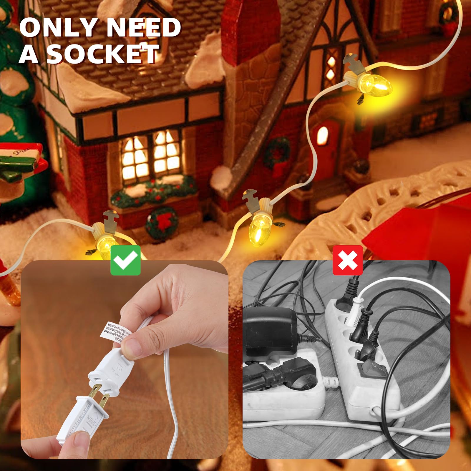 Lusperi Christmas Village Lights with 12 Led Light Bulb,C7 Cord Clip Lights for Christmas Village Cottages,Pumpkins,Outdoor Atmosphere Decoration.for Blow molds