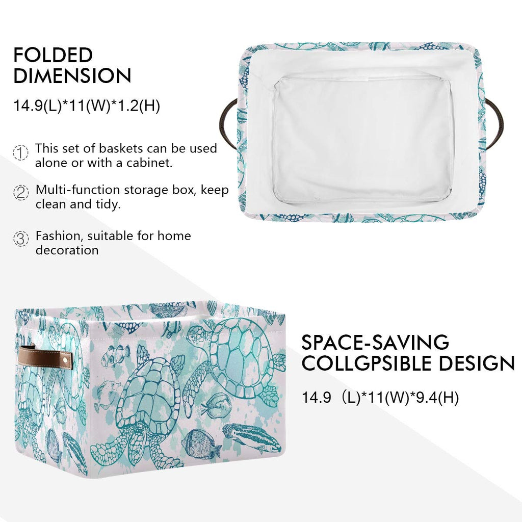 Storage Basket Cube Tropical Ocean Sea Turtle Fish Large Collapsible Toys Storage Box Bin Laundry Organizer for Closet Shelf Nursery Kids Bedroom,15x11x9.5 in,2 Pack