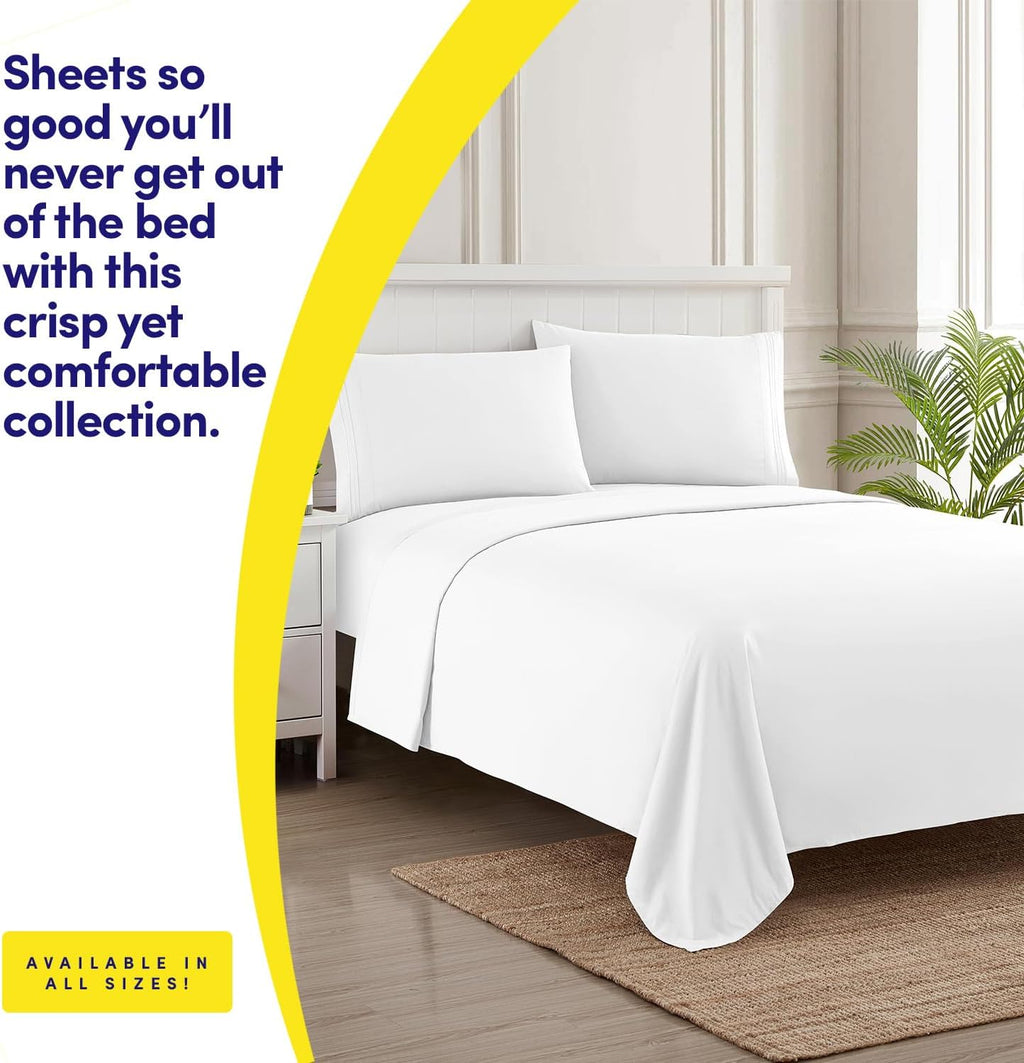 Skiennix Queen Sheet Set - Luxury White Hotel-Quality Bed Sheets with Extra Soft Pillowcases | Deep Pocket Design