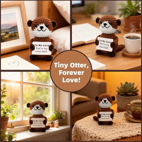 Kinninsion Anniversary Birthday Easter Basket Gifts for Husband Wife Boyfriend Girlfriend Him Her Handmade Otter Mothers Fathers Day Sea Otter Decor Funny Emotional Crochet Animals for Men Women